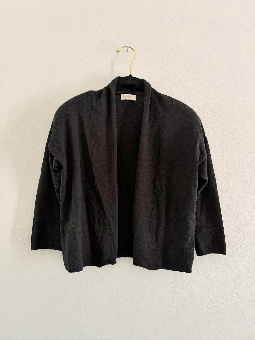 Kinross Cashmere Black Cashmere Open Front Cardigan Sweater Size Small